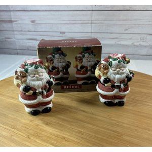 Home Trends Earthenware Santa Claus Christmas Candleholders Set of 2 in box
